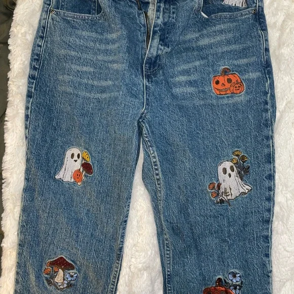 Hot Topic Blue Jeans with Ghost and Pumpkin Embroidery - Picture 4 of 7